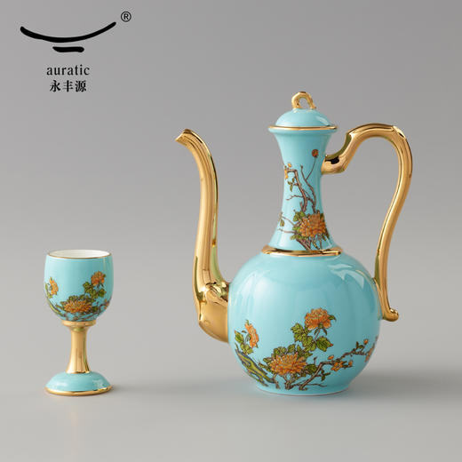【国瓷·永丰源】夫人瓷西湖蓝10头陶瓷酒具 白酒杯酒壶家用中式套装 商品图2