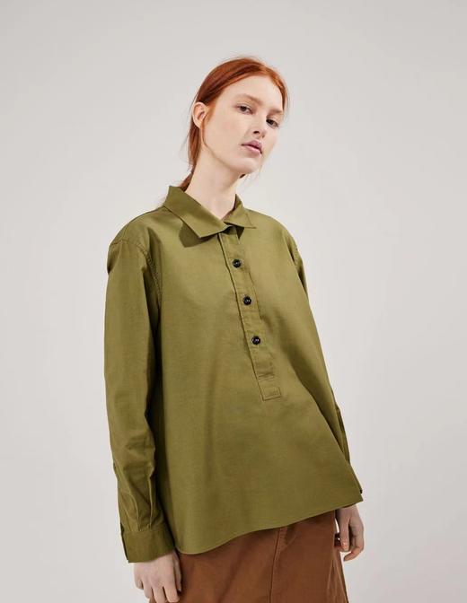 MHL  卡其绿/白色织纹套头长袖衬衫 商品图0