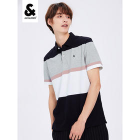 杰克琼斯POLO-SHIRT秋男士装短袖条纹复古休闲翻领222206001 E40黑色