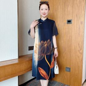 NP-TB676068842300 夏装气质短袖连衣裙中年女裙子中老年女装雪纺连衣裙