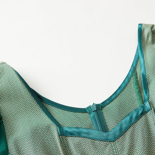 谜底短袖纯棉连衣裙2022夏款复古泡泡袖收腰显瘦中长裙222ML0607 商品图3