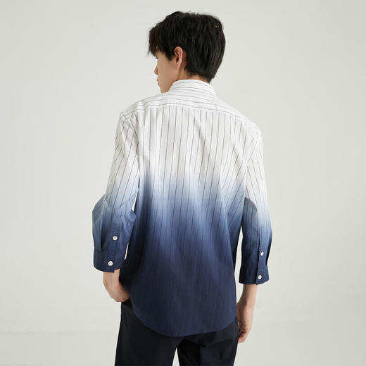 JackJones杰克琼斯夏季男士商务休闲条纹渐变七分袖衬衫衣221331021 A06本白 商品图1