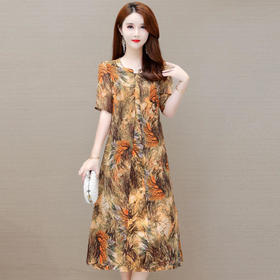 YWE 615贵夫人雪纺裙优雅气质印花修身显瘦时尚连衣裙