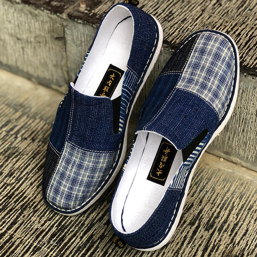 内联升男鞋手工单鞋千层底大内联升×崇明土布联名“沙洲松紧口布鞋”DN8523 商品图4