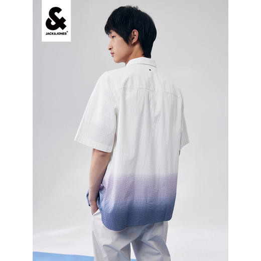 JackJones杰克琼斯商务休闲个性渐变扎染泡泡纱舒适纯棉短袖衬衫222204033 A06雪白 商品图1