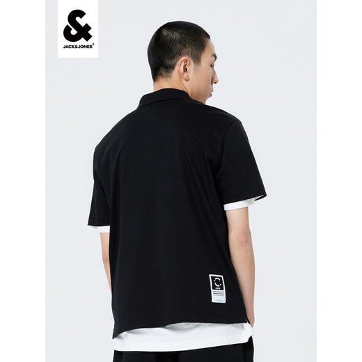 JackJones杰克琼斯男3M反光字母印花纯棉POLO-SHIRTT恤衫222206038 E40黑色 商品图1