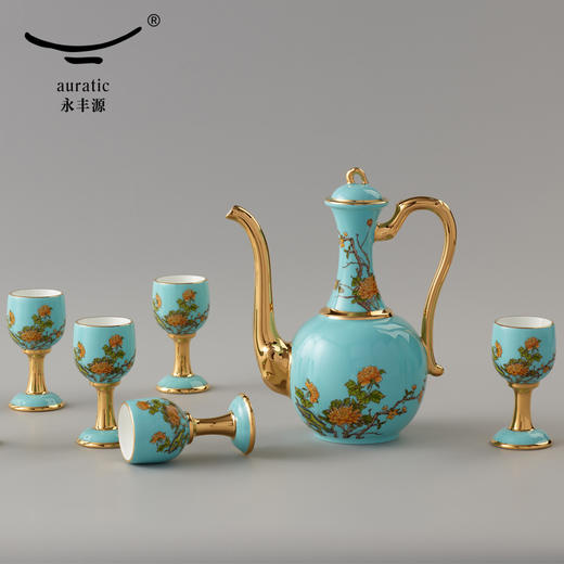 【国瓷·永丰源】夫人瓷西湖蓝10头陶瓷酒具 白酒杯酒壶家用中式套装 商品图1
