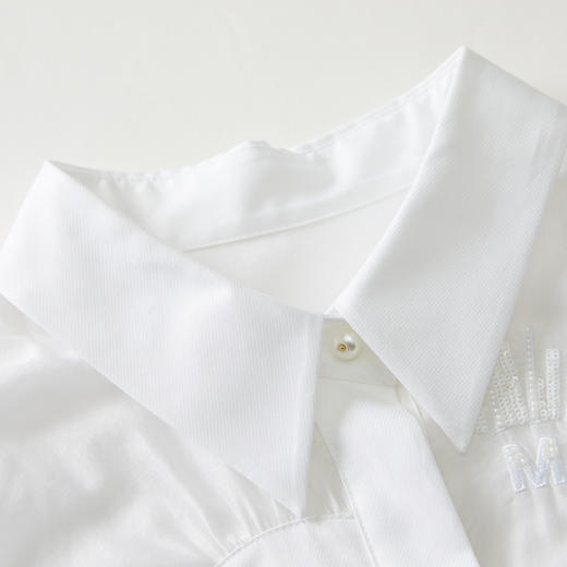 谜底短袖纯棉连衣裙2022夏款通勤H型显瘦珠片绣花中长裙222ML0682 商品图3