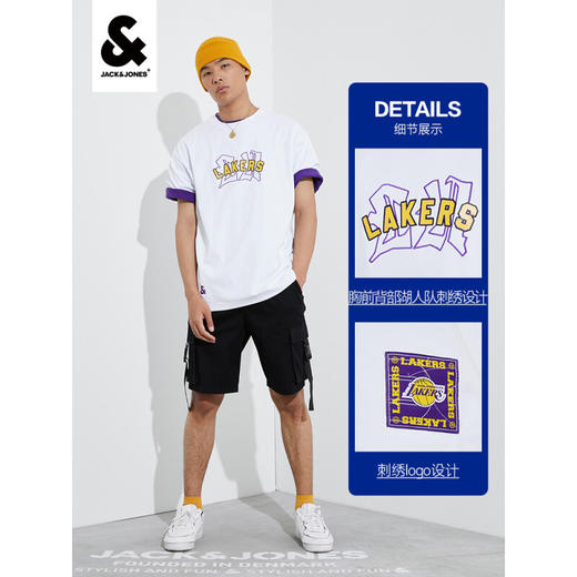 JackJones杰克琼斯夏宽松NBA篮球湖人队队标潮流休闲短袖T恤222201372 A06白色 商品图2