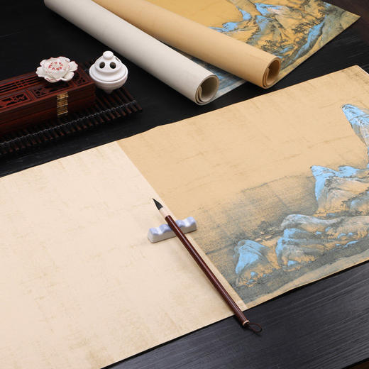 【庆学堂】千里江山图四尺对开书法作品宣纸蜡染横幅书法专用纸仿古做旧半生熟毛笔字小楷行书篆书隶书创作纸 商品图2