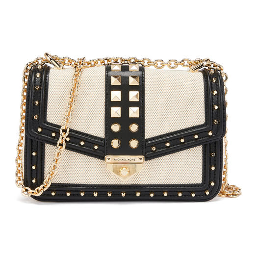 MICHAEL KORS 迈克.科尔斯 MK女包 女士拼皮金属铆钉链条单肩斜挎包 米色/黑色 30T1G1SL5C 商品图0
