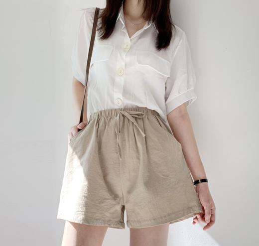 【买一送一！“会呼吸”的棉麻短裤】高腰棉麻短裤女夏，舒服的像没穿一样，吸汗透气，A字阔腿显腿长，通勤家居百搭 商品图1