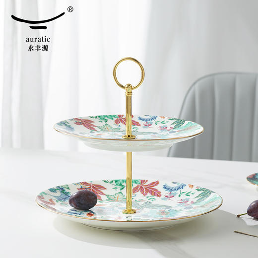 【国瓷·永丰源】幸福满园2头蛋糕具 双层水果点心盘 陶瓷托盘 商品图1