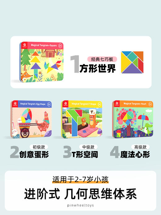 Pinwheel 磁性七巧板智力拼图小学生磁力贴儿童益智玩具幼儿园3岁 商品图1