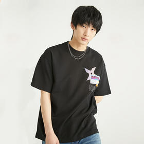 JackJones杰克琼斯男士装夏季纯棉宽松潮男士字母短袖T恤221301039 E40黑色