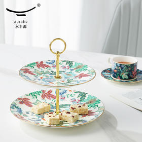 【国瓷·永丰源】幸福满园2头蛋糕具 双层水果点心盘 陶瓷托盘
