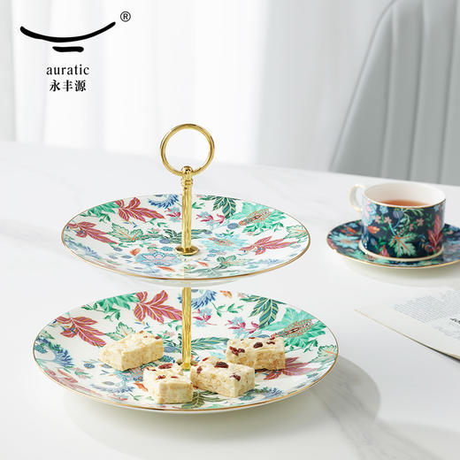 【国瓷·永丰源】幸福满园2头蛋糕具 双层水果点心盘 陶瓷托盘 商品图0