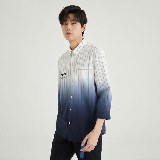 JackJones杰克琼斯夏季男士商务休闲条纹渐变七分袖衬衫衣221331021 A06本白 商品图0