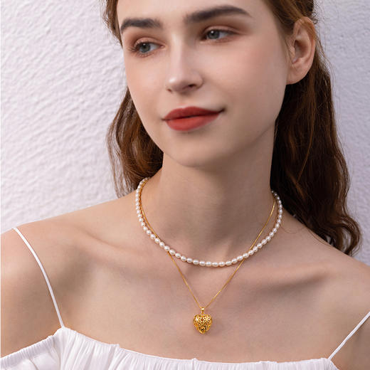 Manreya玛芮雅「以爱之名-爱恋」淡水珍珠镂空爱心双层项链 商品图2