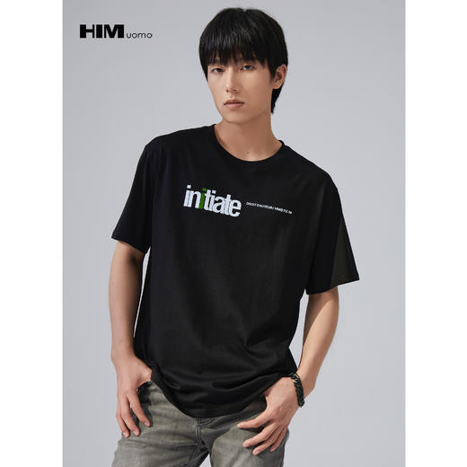 HIM漢崇 短袖T恤趣味拼色植绒印花潮流男士休闲圆领衫 2026夏季 商品图2
