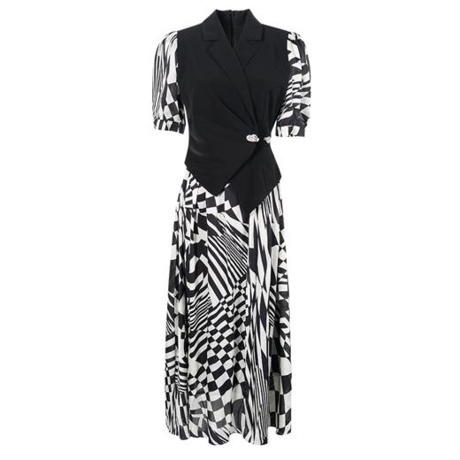 剩S 米思阳2025夏季新款时尚气质通勤西装领连衣裙修身大摆中长裙1525 商品图4