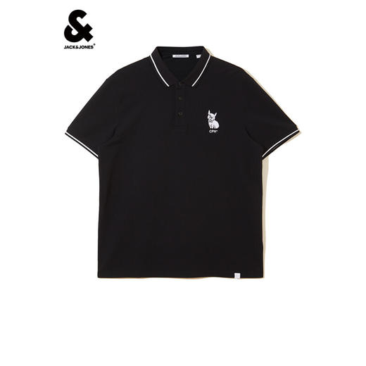 Jack Jones杰克琼斯T恤夏季男百搭胸前刺绣装饰潮流POLO-SHIRT222206074 E40黑色 商品图3