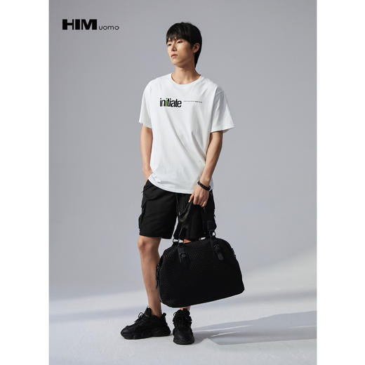 HIM漢崇 短袖T恤趣味拼色植绒印花潮流男士休闲圆领衫 2026夏季 商品图1