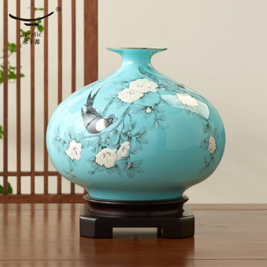 【国瓷·永丰源】手绘蓝花瓶 金运瓶/金尊瓶 客厅摆件轻奢礼品 商品图2