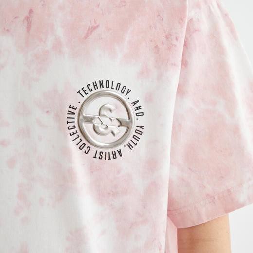 JackJones杰克琼斯夏休闲个性扎染字母印花纯棉宽松短袖T恤男士221301114 C16粉红色 商品图2