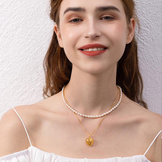 Manreya玛芮雅「以爱之名-爱恋」淡水珍珠镂空爱心双层项链 商品图1