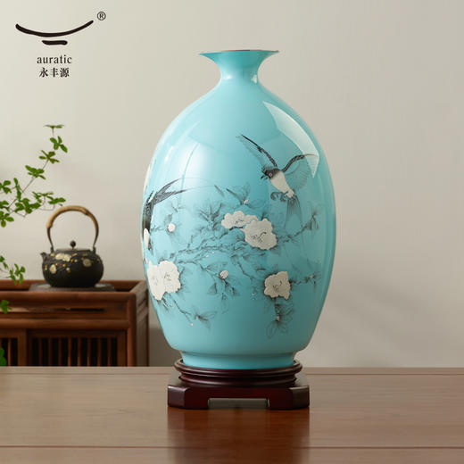 【国瓷·永丰源】手绘蓝花瓶 金运瓶/金尊瓶 客厅摆件轻奢礼品 商品图3