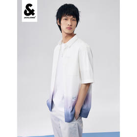 JackJones杰克琼斯商务休闲个性渐变扎染泡泡纱舒适纯棉短袖衬衫222204033 A06雪白