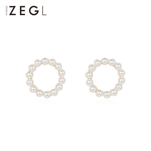 ZENGLIU韩国气质圆圈圈耳环女个性法式仿珍珠耳钉复古耳饰 商品图0