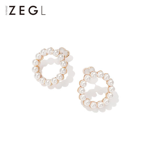 ZENGLIU韩国气质圆圈圈耳环女个性法式仿珍珠耳钉复古耳饰 商品图2