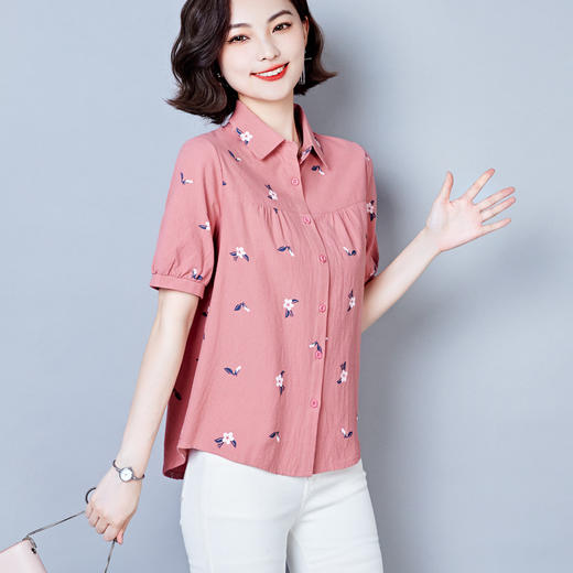 MZ802602 气质通勤宽松洋气短袖衬衫百搭棉麻上衣 商品图1