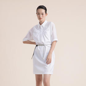 谜底短袖纯棉连衣裙2022夏款通勤H型显瘦珠片绣花中长裙222ML0682