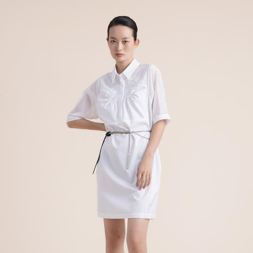 谜底短袖纯棉连衣裙2022夏款通勤H型显瘦珠片绣花中长裙222ML0682 商品图0