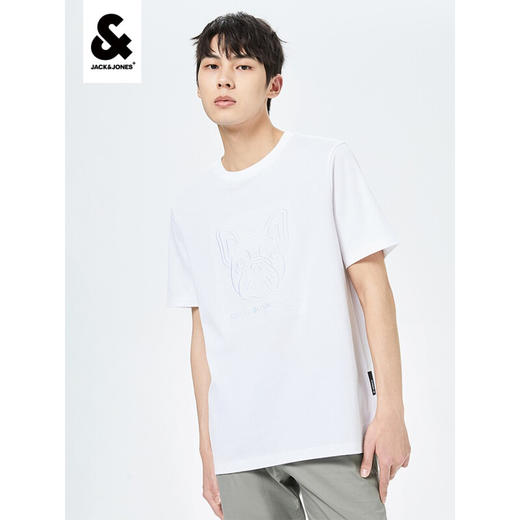 JackJones杰克琼斯夏男时尚商务休闲舒适棉弹法斗犬圆领短袖T恤222201369 A06雪白色 商品图0