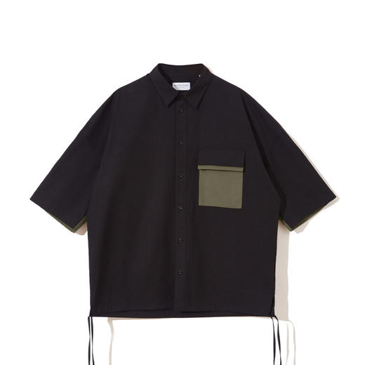 JackJones杰克琼斯春季男士宽松纯色流行拼接拼色七分袖衬衫222131001 E40黑色 商品图3