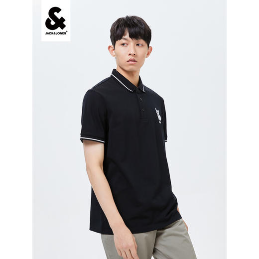 Jack Jones杰克琼斯T恤夏季男百搭胸前刺绣装饰潮流POLO-SHIRT222206074 E40黑色 商品图0