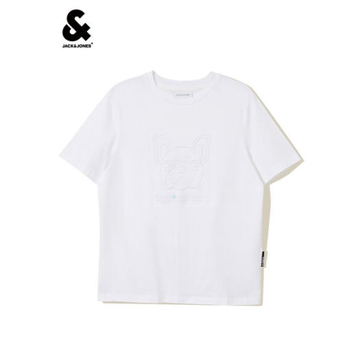 JackJones杰克琼斯夏男时尚商务休闲舒适棉弹法斗犬圆领短袖T恤222201369 A06雪白色 商品图3
