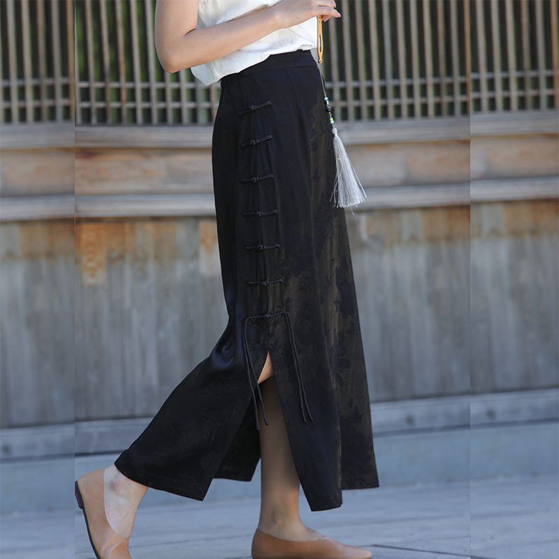 2022夏季中式盘扣开叉长款修身半身裙J220468