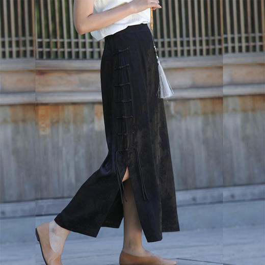 2022夏季中式盘扣开叉长款修身半身裙J220468 商品图0