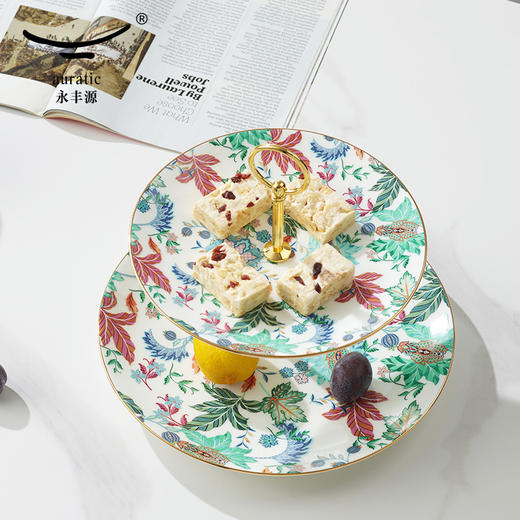 【国瓷·永丰源】幸福满园2头蛋糕具 双层水果点心盘 陶瓷托盘 商品图2