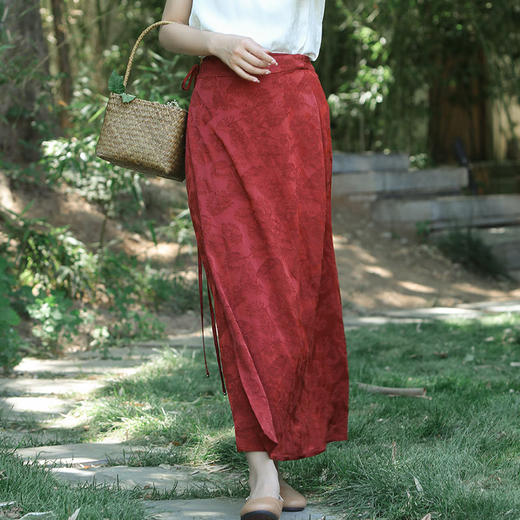 2022夏季新款复古风修身款天丝提花裹裙半身裙F220483-1 商品图2