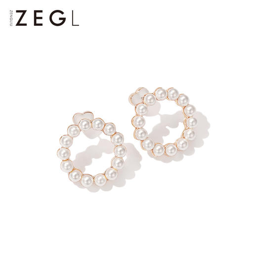 ZENGLIU韩国气质圆圈圈耳环女个性法式仿珍珠耳钉复古耳饰 商品图1
