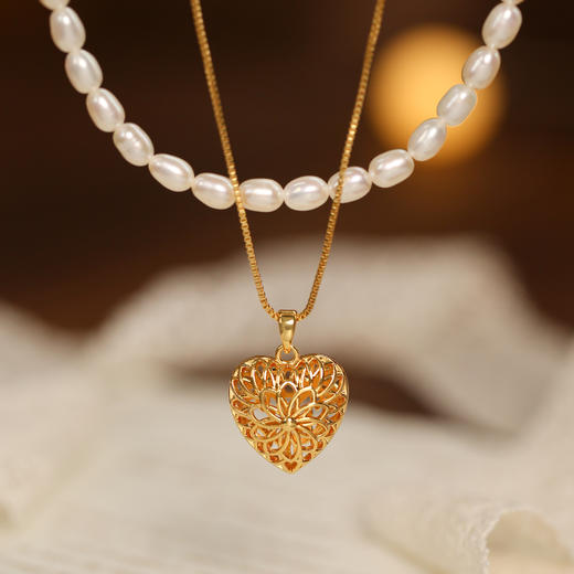 Manreya玛芮雅「以爱之名-爱恋」淡水珍珠镂空爱心双层项链 商品图5
