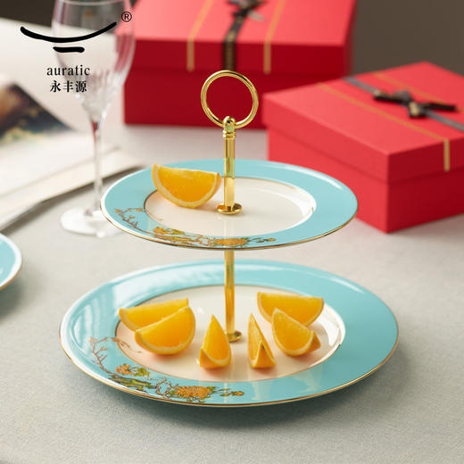 【国瓷·永丰源】西湖蓝双层点心蛋糕盘 下午茶糖果水果陶瓷托盘 商品图2