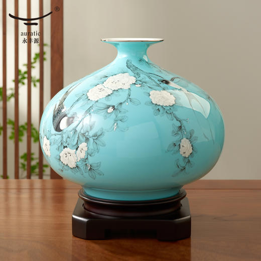 【国瓷·永丰源】手绘蓝花瓶 金运瓶/金尊瓶 客厅摆件轻奢礼品 商品图1