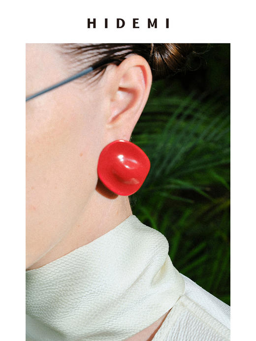 HIDEMI 度假系列简约流线感不规则圆形耳环 红色/奶油蓝/绿色 商品图5